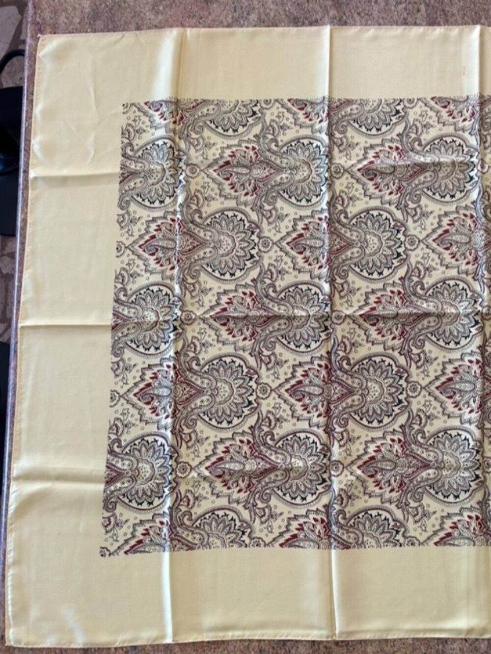 Vintage Yellow Border Scarf with Design of Red and Black colors.